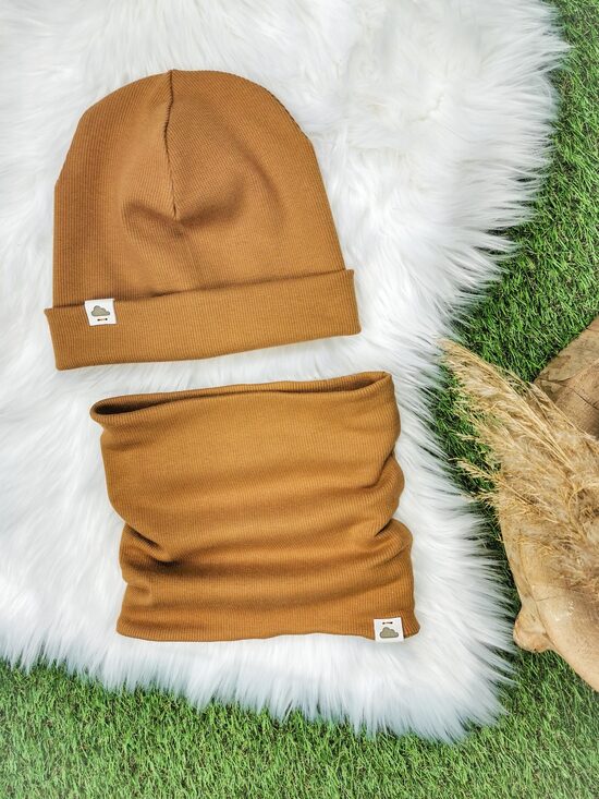 Komplekts cepure+ šalle  - Brūns (rievota trikotāža), 50-52